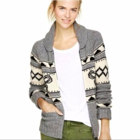 Aritzia TNA Sea To Sky Cardigan Sweater wool zip up Cowichan knit Fair isle S - Picture 1 of 16